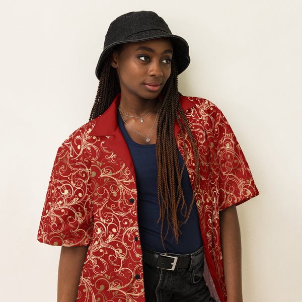 Regal Red Unisex Button Shirt