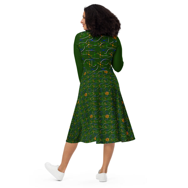 Green Cube Long Sleeve Dress