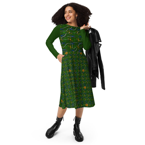 Green Cube Long Sleeve Dress
