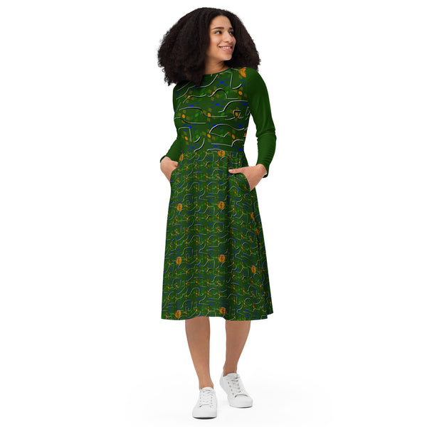 Green Cube Long Sleeve Dress
