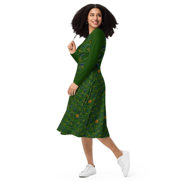 Green Cube Long Sleeve Dress
