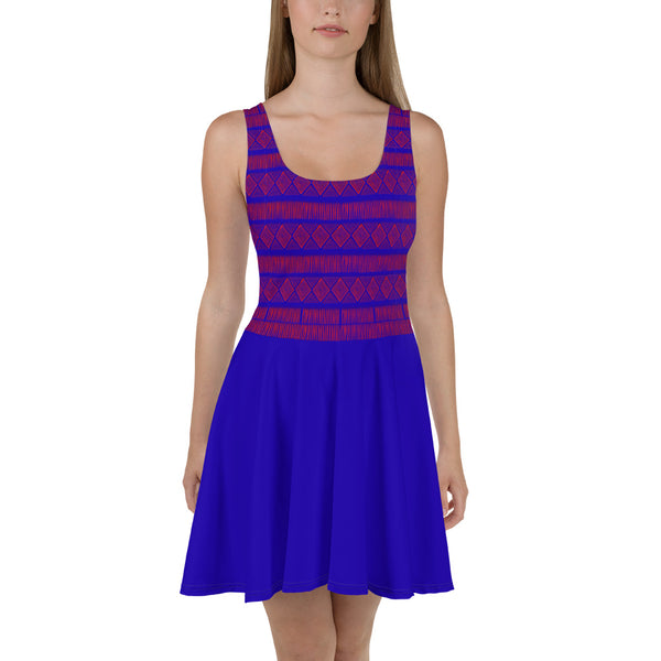 Royal Tribal Red and Blue Skater Dress