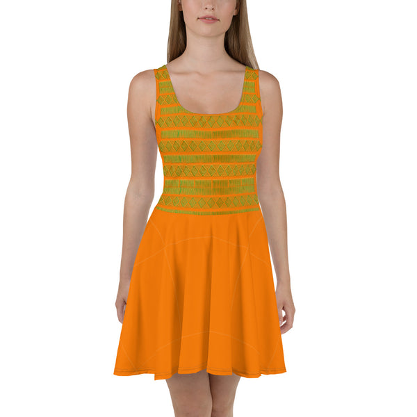 Orange and Green Royal Tribal Skater Dress
