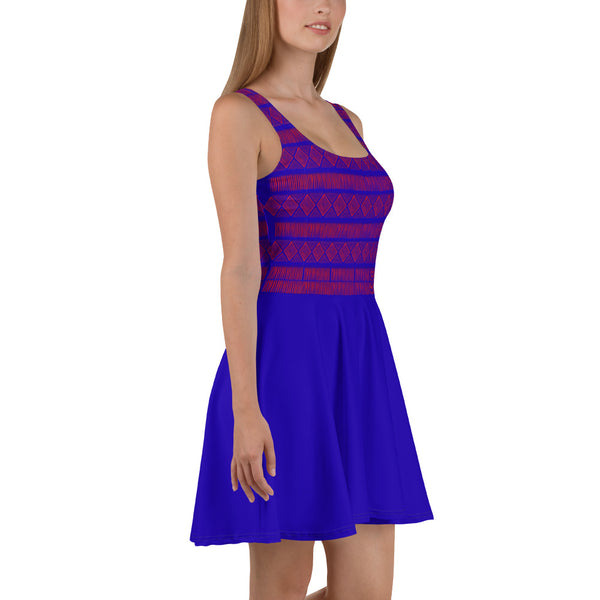 Royal Tribal Red and Blue Skater Dress