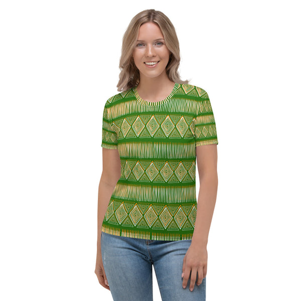 Royal Tribal Green and Orange Women's T-shirt