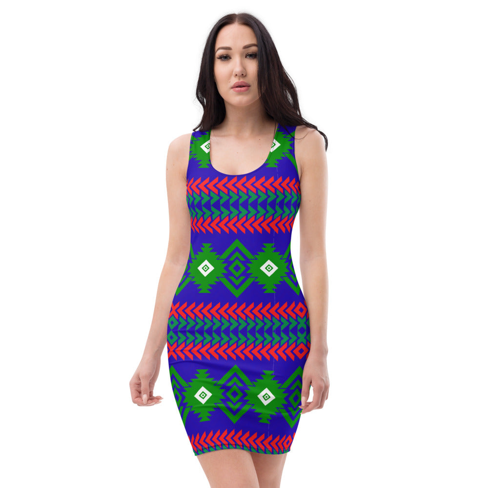 Royal Tribe Themed Blue Fitted Dress