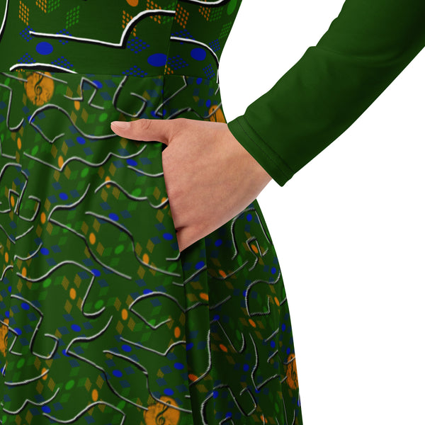Green Cube Long Sleeve Dress