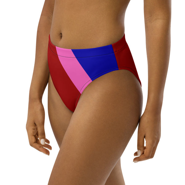 Tri-Color Pink High-Waisted Bikini Bottom