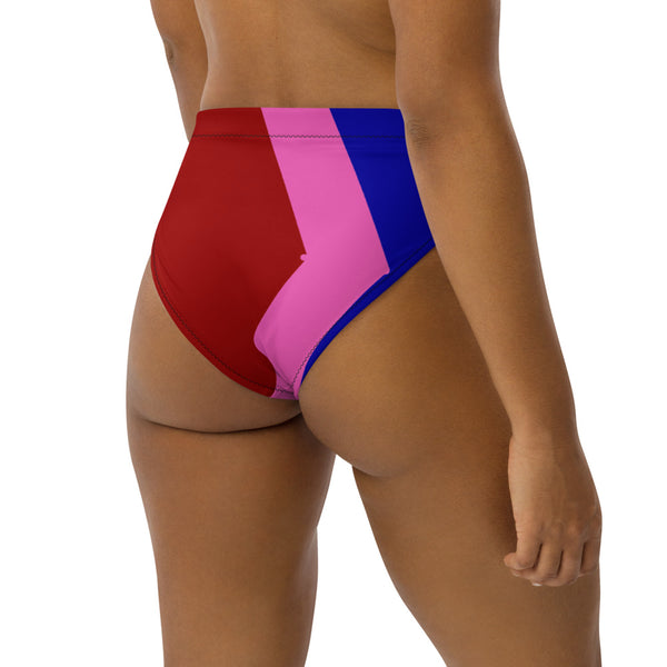 Tri-Color Pink High-Waisted Bikini Bottom