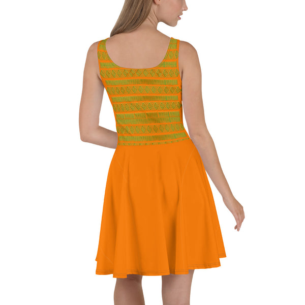 Orange and Green Royal Tribal Skater Dress
