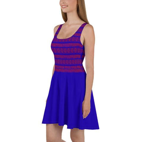 Royal Tribal Red and Blue Skater Dress