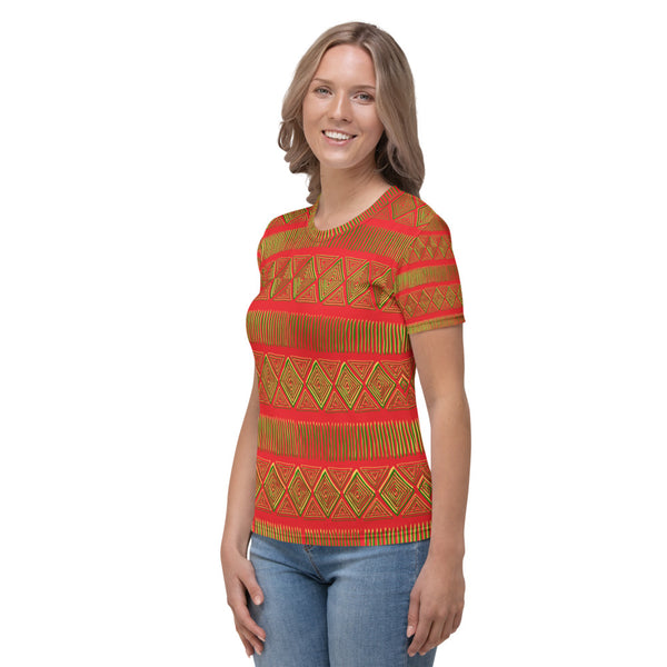 Royal Tribal Red and Green Women's T-shirt